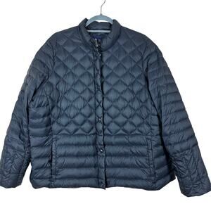 Lands End Lightweight Down Puffer Jacket Snap‎ Zip Quilted Black XL